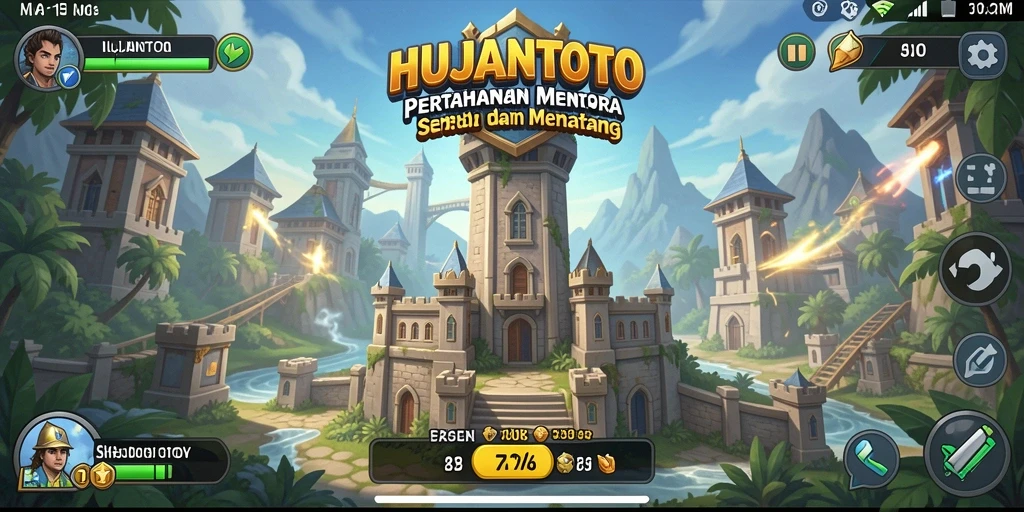 Tangkapan layar menunjukkan aksi seru dalam permainan Tower Defense HUJANTOTO.
