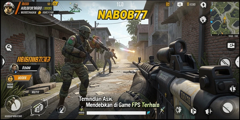 Tangkapan layar NABOB77 menampilkan aksi seru di medan perang FPS.
