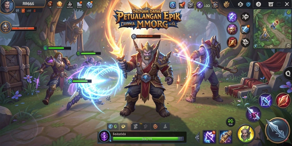 Screenshot permainan <strong>RR666</strong> yang menunjukkan pertarungan epik dalam dunia MMORPG.